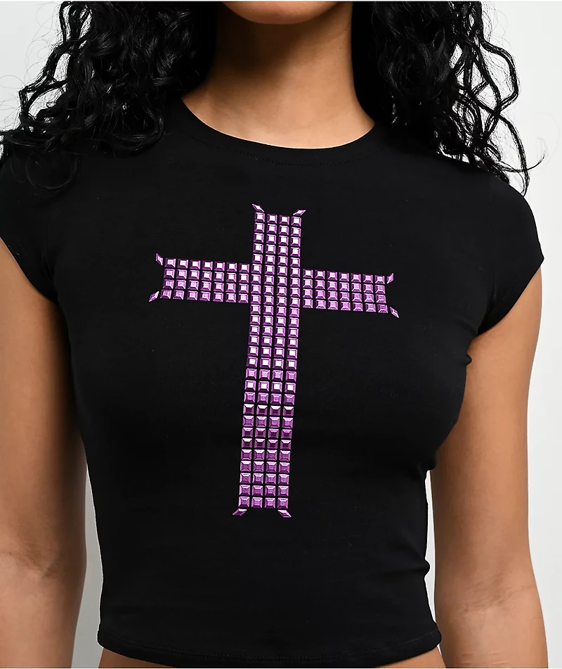 Ninth Hall Alina Studs Cross Black Crop T-Shirt