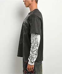 Ninth Hall All At Once Charcoal Wash & White 2fer Long Sleeve T-Shirt