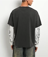Ninth Hall All At Once Charcoal Wash & White 2fer Long Sleeve T-Shirt