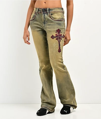 Ninth Hall Alyssia Burn Light Vintage Blue Wash Bootcut Jeans