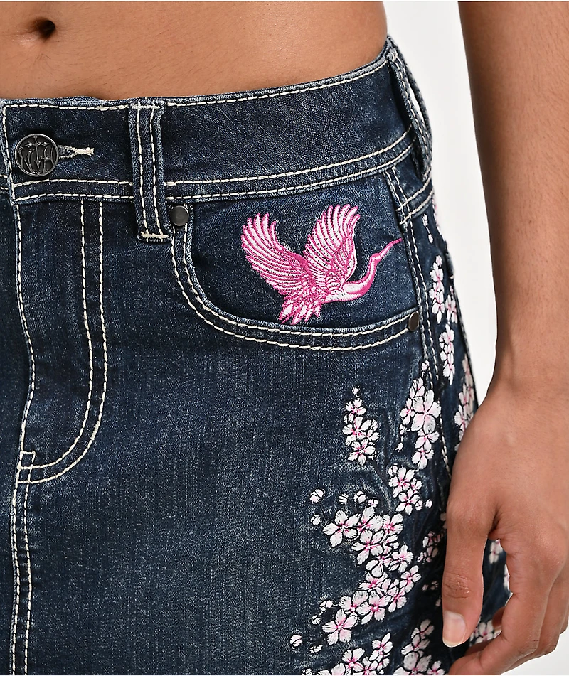 Ninth Hall Alyssia Cherry Blossom Blue Wash Mini Skirt