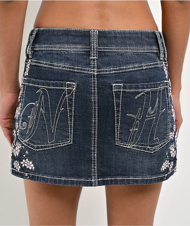 Ninth Hall Alyssia Cherry Blossom Blue Wash Mini Skirt