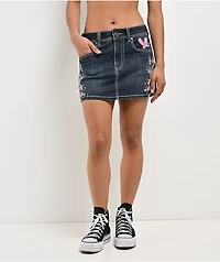 Ninth Hall Alyssia Cherry Blossom Blue Wash Mini Skirt