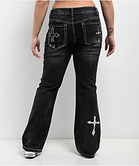 Ninth Hall Alyssia Cross Black Wash Mid Rise Bootcut Jeans