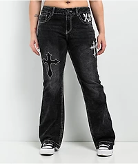 Ninth Hall Alyssia Cross Black Wash Mid Rise Bootcut Jeans