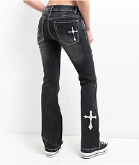 Ninth Hall Alyssia Cross Black Wash Mid Rise Bootcut Jeans