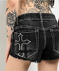 Ninth Hall Alyssia Crosses Black Wash Denim Shorts
