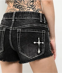 Ninth Hall Alyssia Crosses Black Wash Denim Shorts