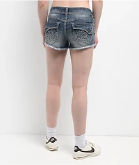 Ninth Hall Alyssia Crosses Blue Wash Denim Shorts