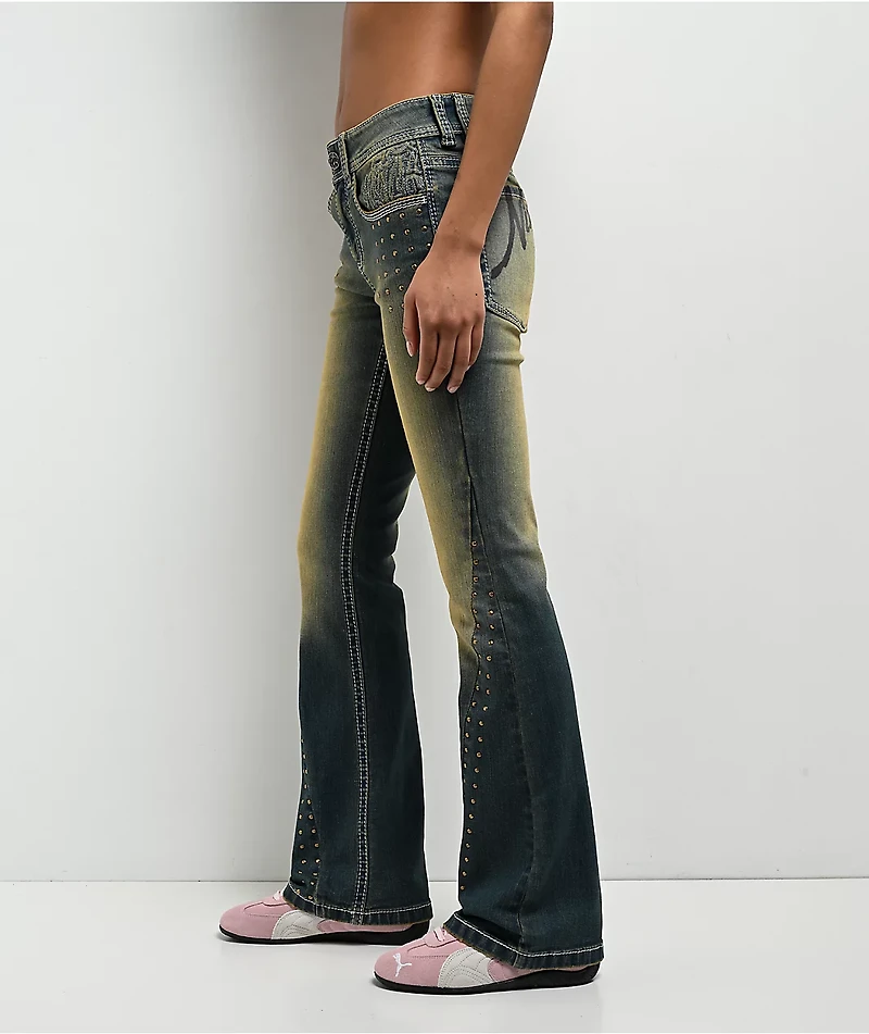 Ninth Hall Alyssia Nailheads Blue Wash Bootcut Jeans