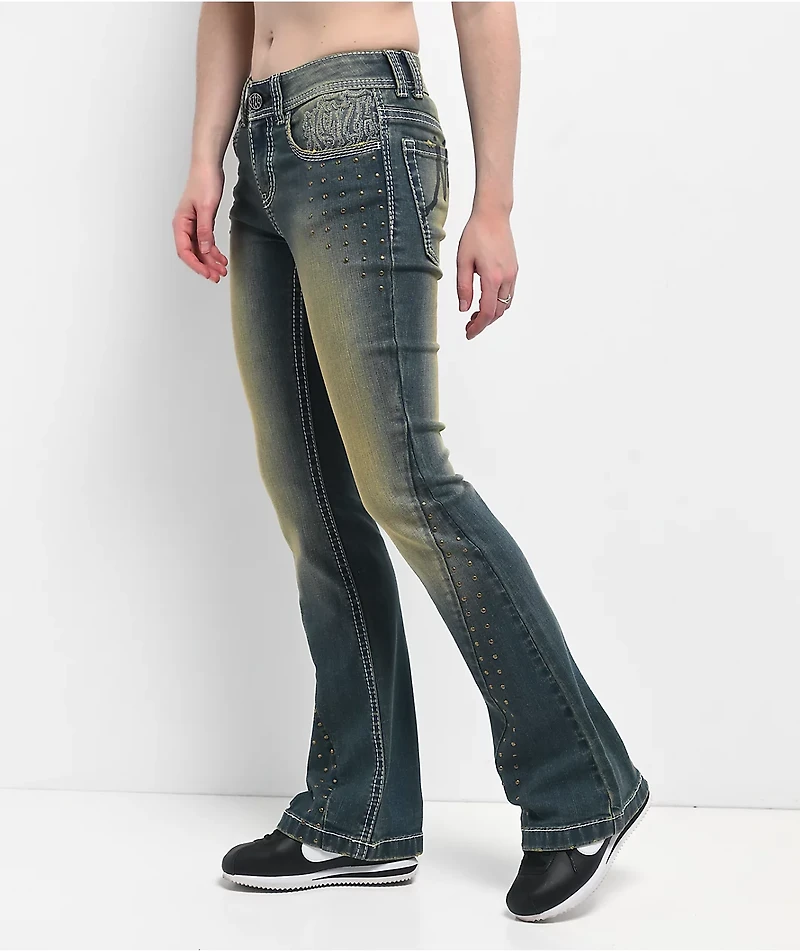 Ninth Hall Alyssia Nailheads Blue Wash Bootcut Jeans