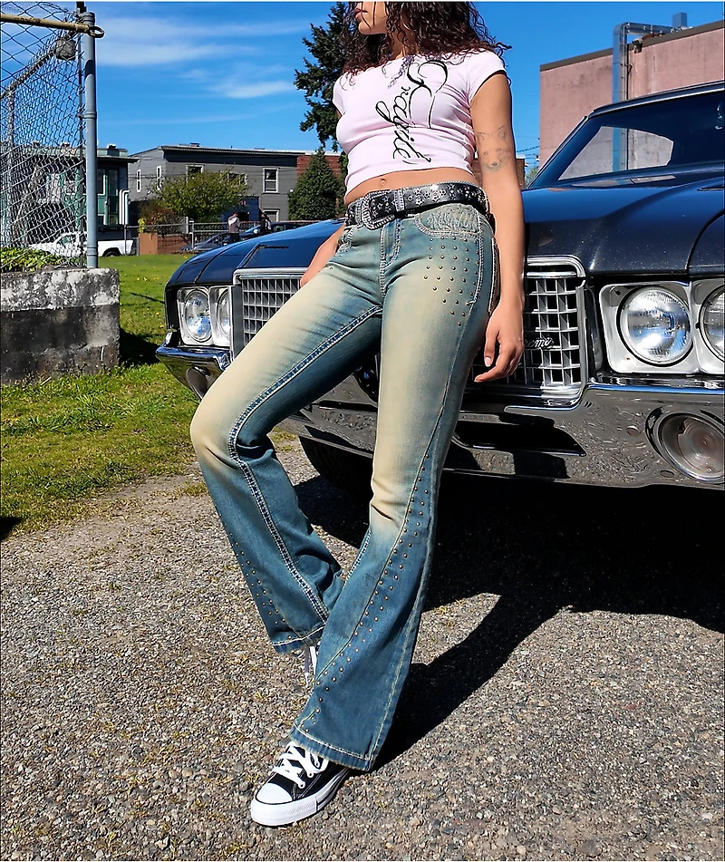 Ninth Hall Alyssia Nailheads Blue Wash Bootcut Jeans