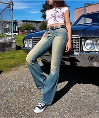 Ninth Hall Alyssia Nailheads Blue Wash Bootcut Jeans