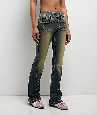 Ninth Hall Alyssia Nailheads Blue Wash Bootcut Jeans