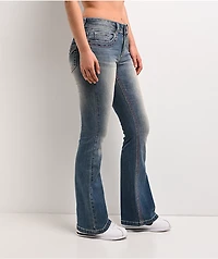 Ninth Hall Alyssia Pink Stitch Blue Wash Bootcut Jeans
