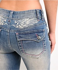 Ninth Hall Alyssia Pink Stitch Blue Wash Bootcut Jeans