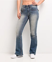 Ninth Hall Alyssia Pink Stitch Blue Wash Bootcut Jeans