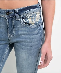 Ninth Hall Alyssia Printed Selfie Mid Rise Bootcut Jeans