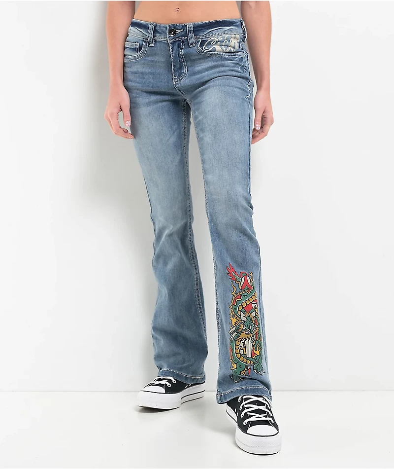 Ninth Hall Alyssia Printed Selfie Mid Rise Bootcut Jeans