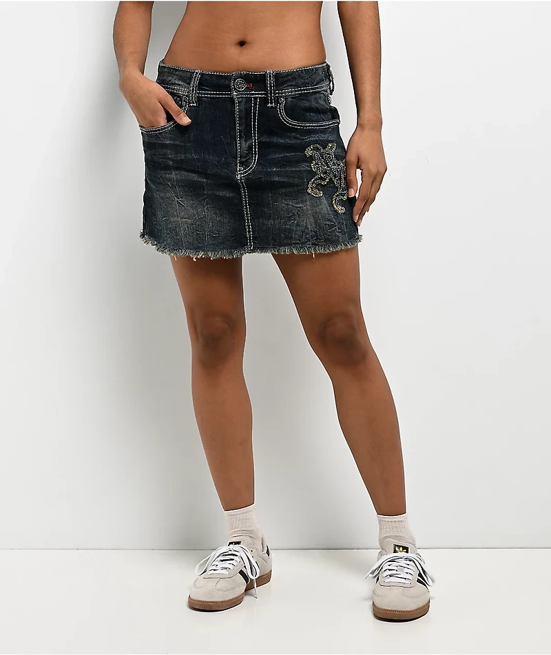 Ninth Hall Alyssia Spears Dark Blue Wash Cutoff Mini Skirt