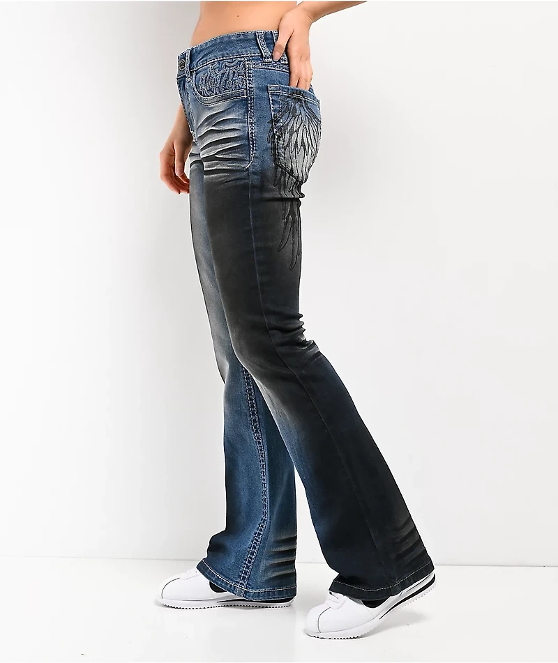 Ninth Hall Alyssia Wings Rider Light Blue Wash Mid Rise Bootcut Jeans
