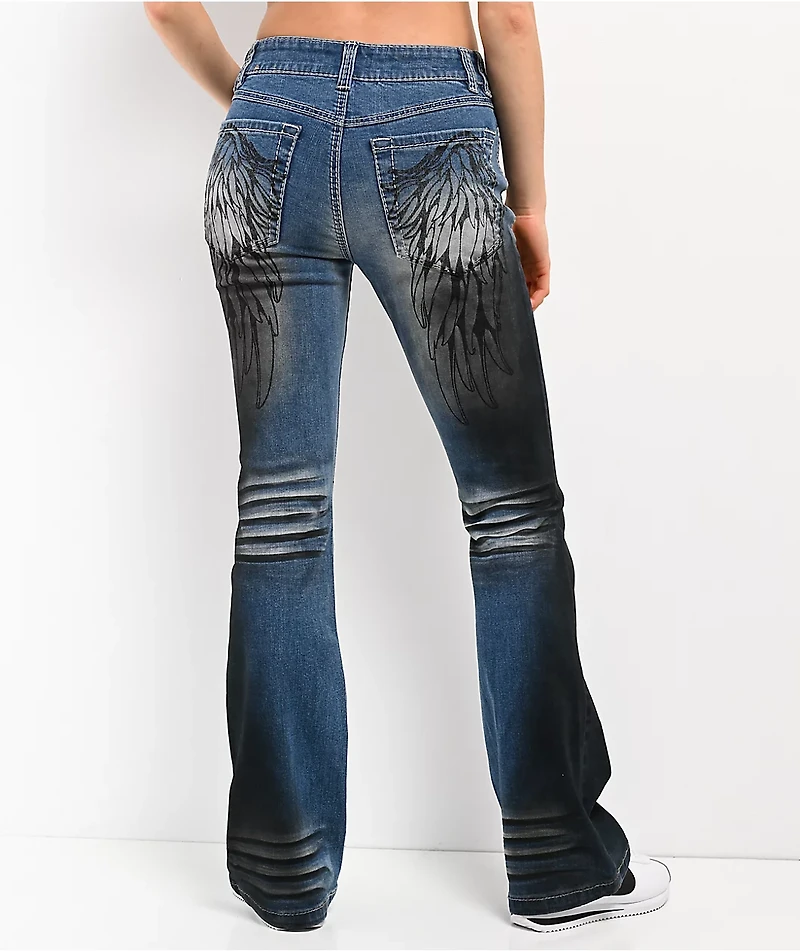 Ninth Hall Alyssia Wings Rider Light Blue Wash Mid Rise Bootcut Jeans