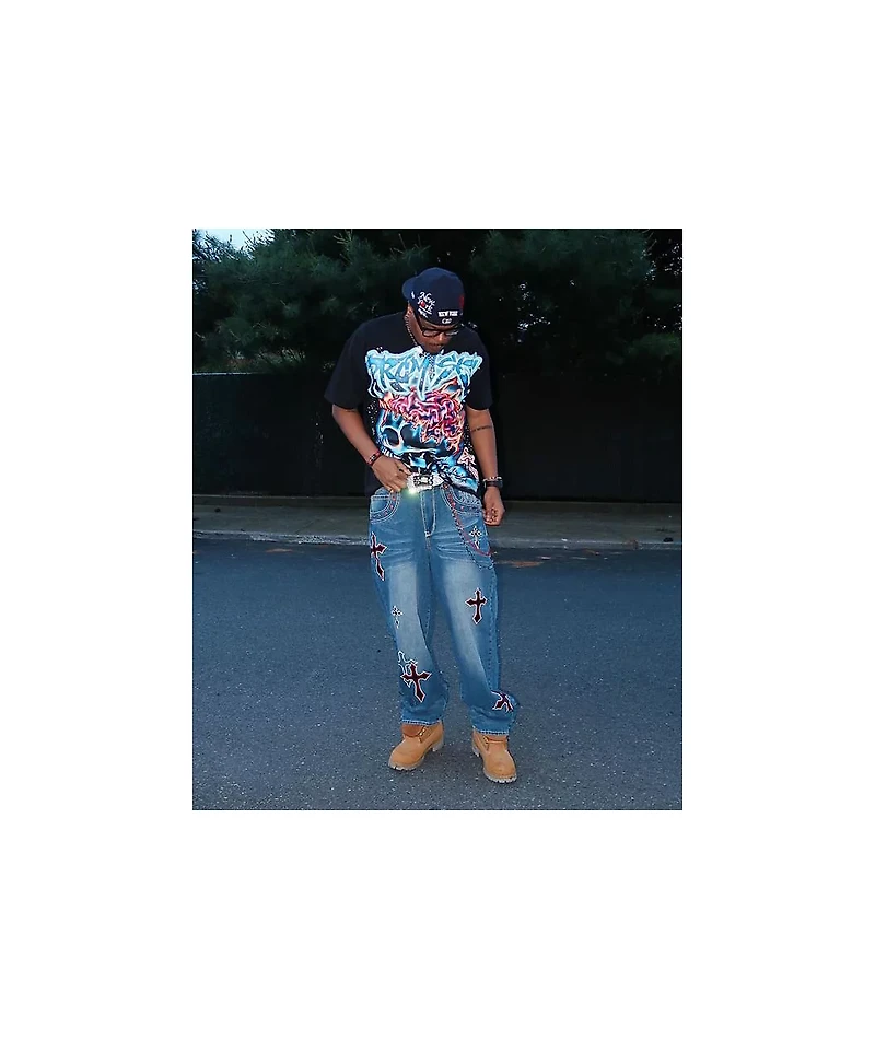 Ninth Hall Ambush Crosses Baked Medium Blue Wash Loose Fit Jeans