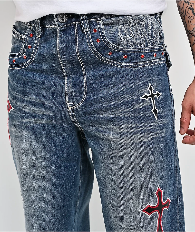 Ninth Hall Ambush Crosses Baked Medium Blue Wash Loose Fit Jeans