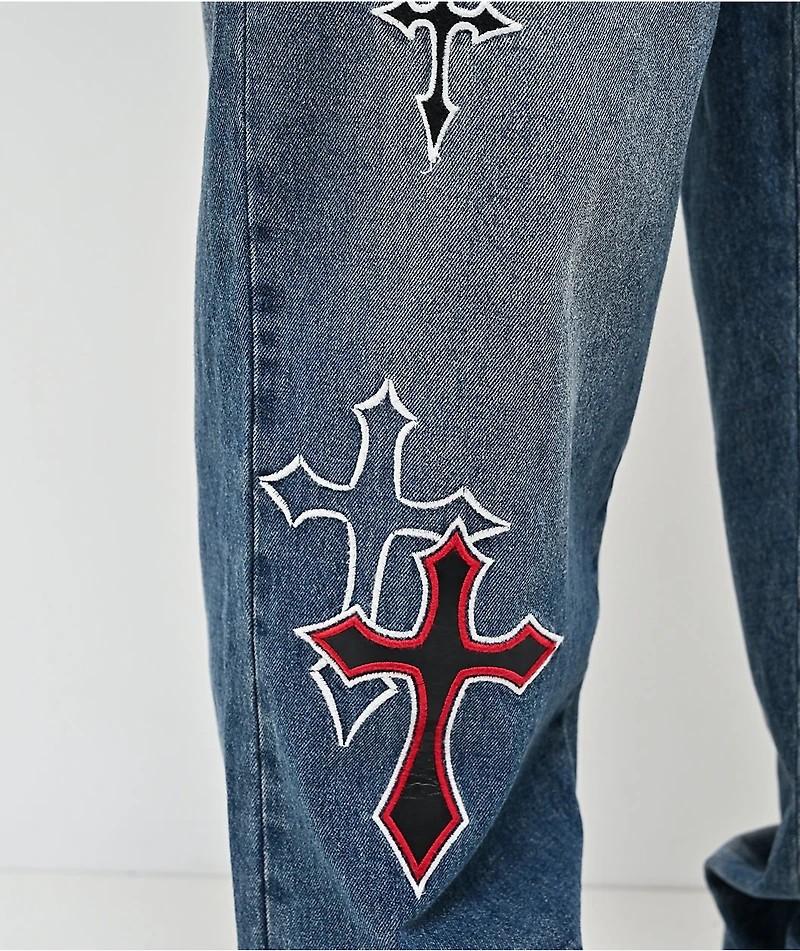 Ninth Hall Ambush Crosses Baked Medium Blue Wash Loose Fit Jeans