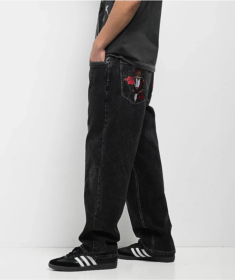 Ninth Hall Ambush Embroidered Black Wash Jeans