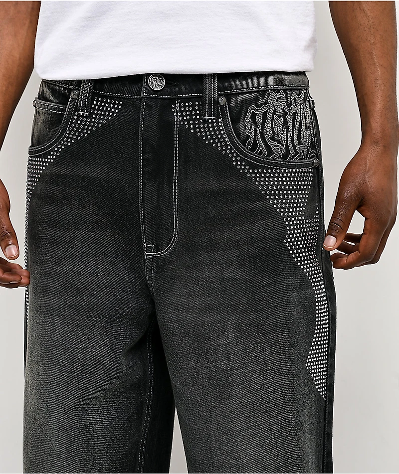 Ninth Hall Ambush Locked Rhinestone Black Wash Jeans