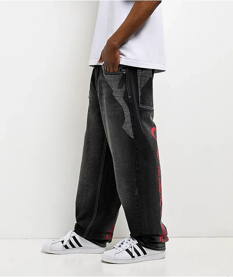 Ninth Hall Ambush Locked Rhinestone Black Wash Jeans