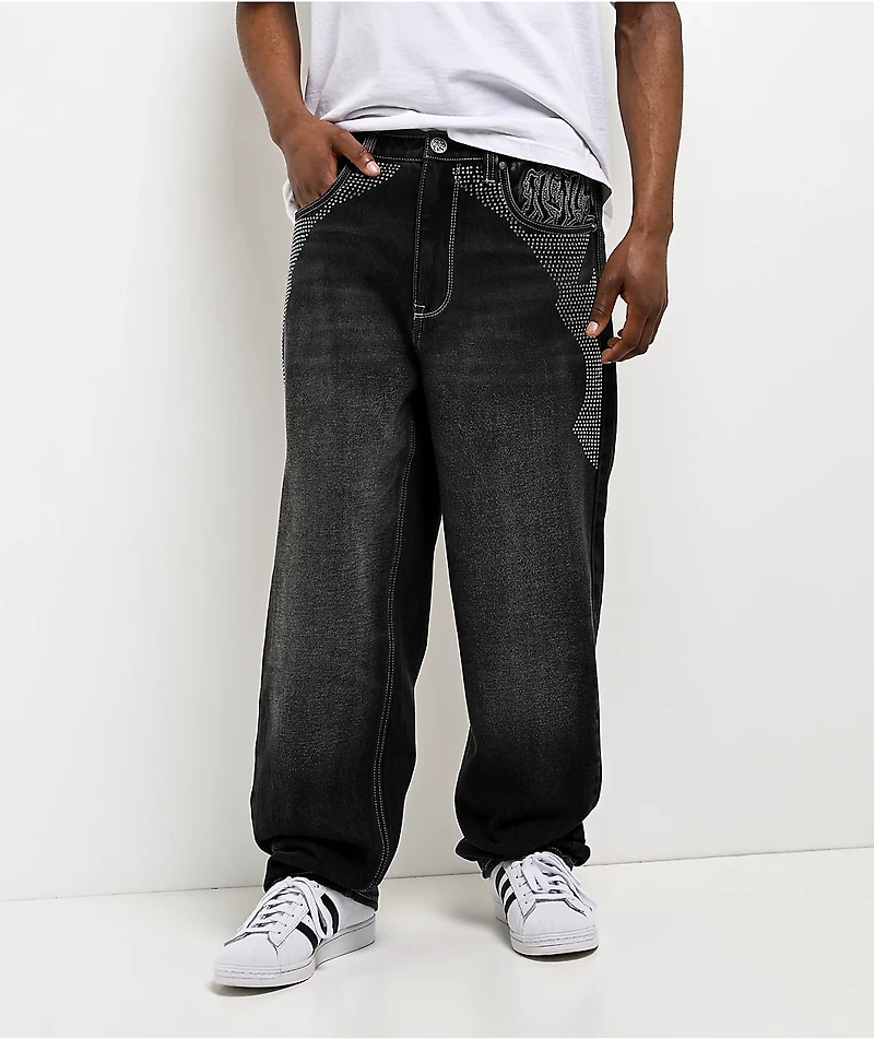 Ninth Hall Ambush Locked Rhinestone Black Wash Jeans