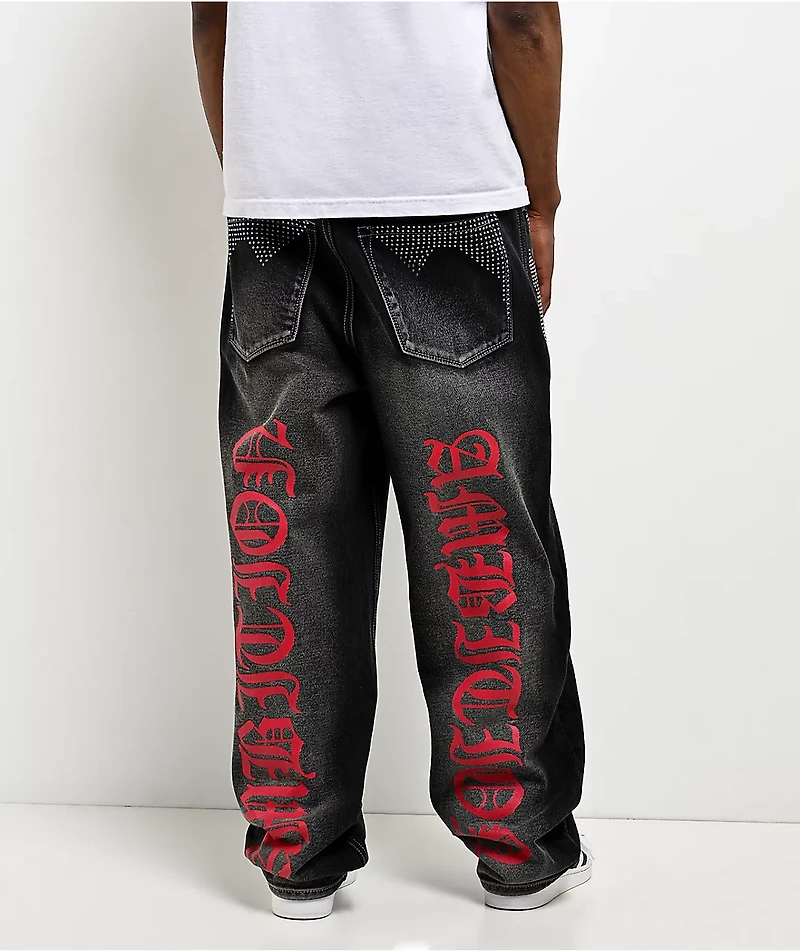 Ninth Hall Ambush Locked Rhinestone Black Wash Jeans