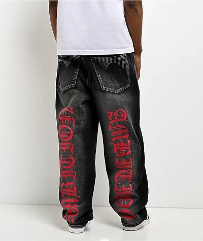 Ninth Hall Ambush Locked Rhinestone Black Wash Jeans