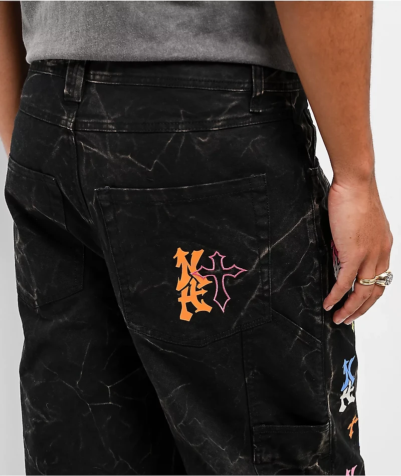 Ninth Hall Ambush Painter Graff Crosses Black Wash Loose Fit Carpenter Jeans