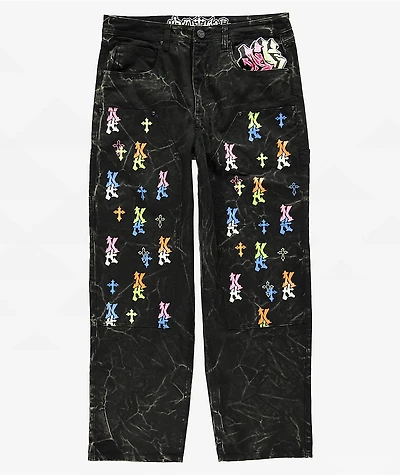 Ninth Hall Ambush Painter Graff Crosses Black Wash Loose Fit Carpenter Jeans