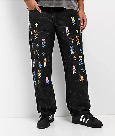 Ninth Hall Ambush Painter Graff Crosses Black Wash Loose Fit Carpenter Jeans