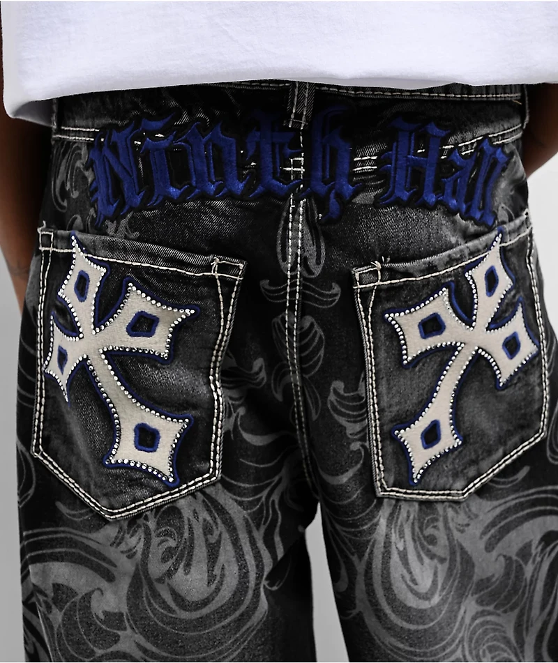 Ninth Hall Ambush Royal Cross Black Wash Loose Fit Jeans