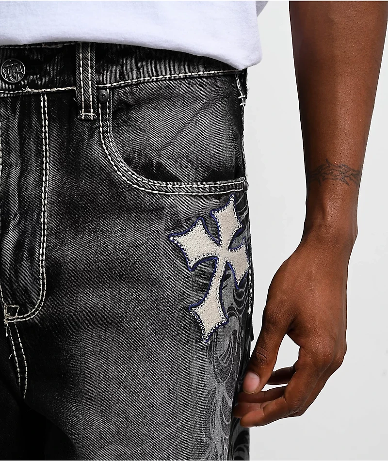 Ninth Hall Ambush Royal Cross Black Wash Loose Fit Jeans