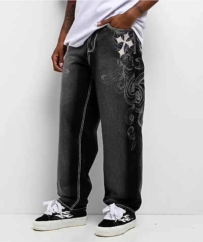 Ninth Hall Ambush Royal Cross Black Wash Loose Fit Jeans