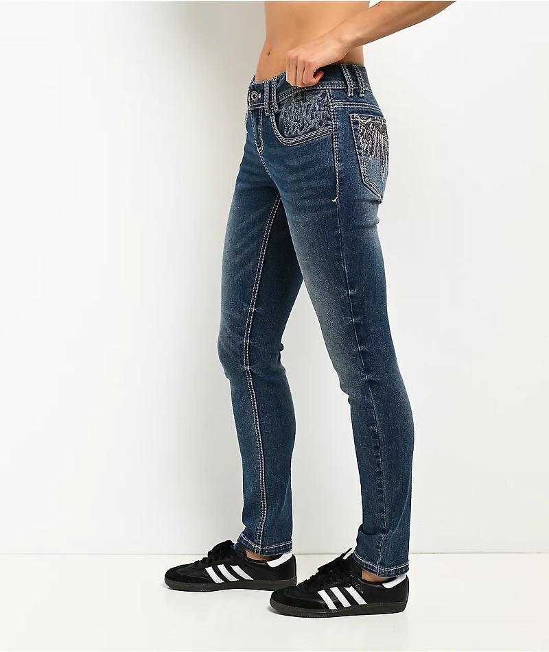 Ninth Hall Amiyah Blue Wash Low Rise Skinny Jeans