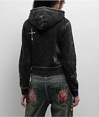 Ninth Hall Andover Cross Black Wash Zip Hoodie