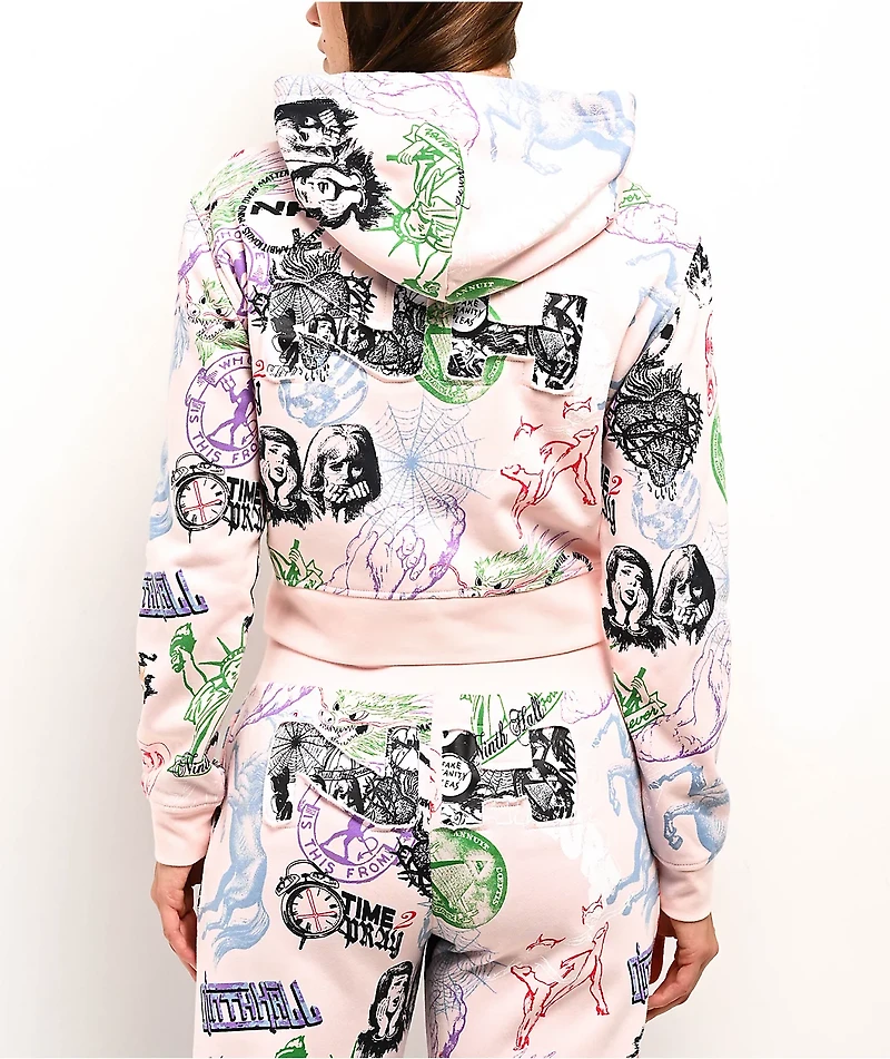 Ninth Hall Andover Pink Crop Zip Hoodie
