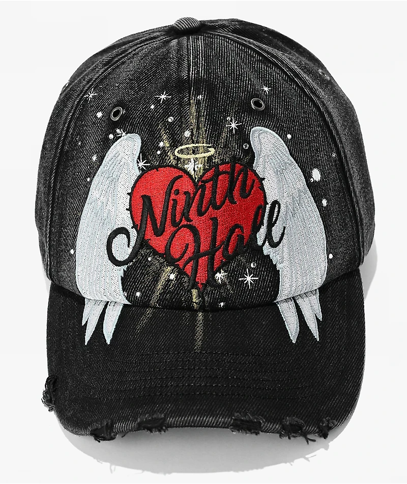 Ninth Hall Angel Rhinestone Black Snapback Hat