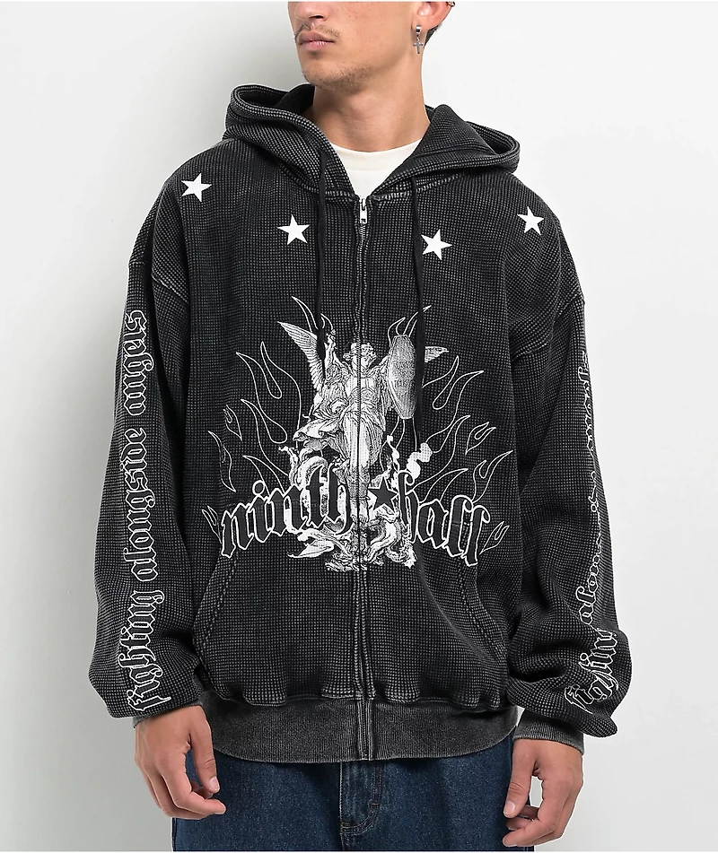 Ninth Hall Angels Black Wash Thermal Zip Hoodie