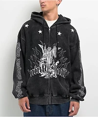 Ninth Hall Angels Black Wash Thermal Zip Hoodie