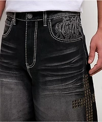 Ninth Hall Ashtray Disciple Stud Cross Black Wash Loose Fit Jeans
