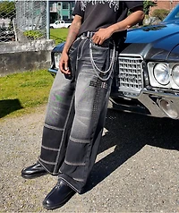 Ninth Hall Ashtray Disciple Stud Cross Black Wash Loose Fit Jeans