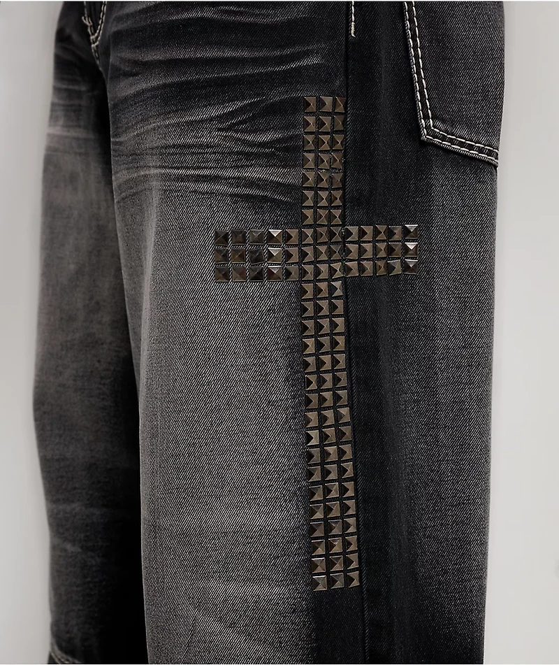 Ninth Hall Astray Disciple Stud Cross Black Wash Loose Fit Jeans